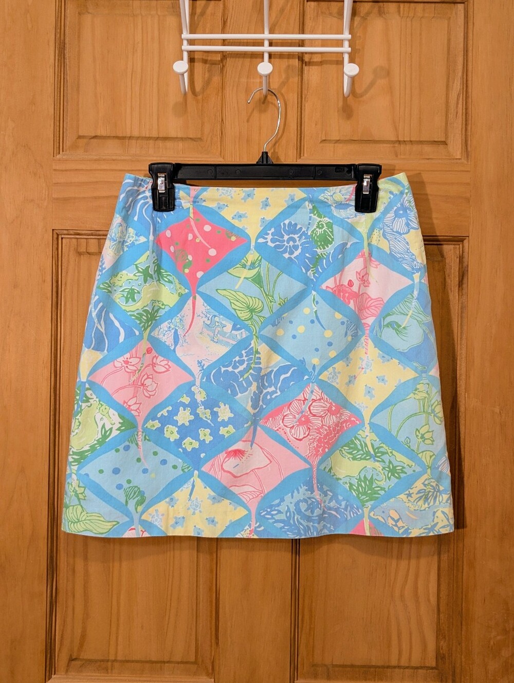 VTG Lilly Pulitzer Mini Skirt A-Line Floral Blue Yellow Cotton Sz 10 Y2K Resort - Picture 9 of 12